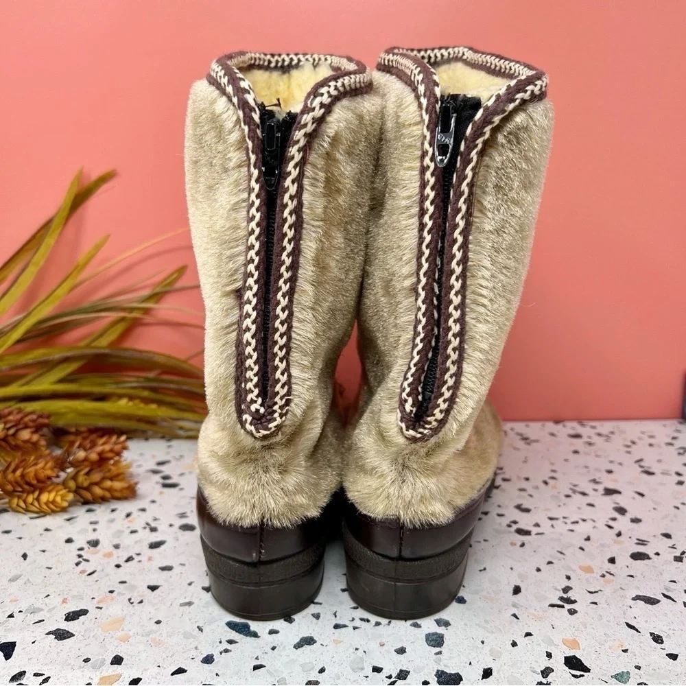Vintage Apres Ski Faux Fur Cabin Boots Winter Lodge Women’s Snow Boots Sz 8